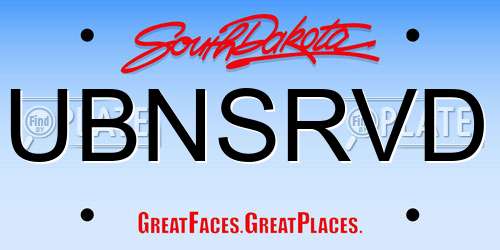 UBNSRVD South Dakota License Plate