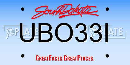 UBO33I South Dakota License Plate