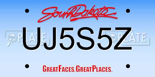 UJ5S5Z South Dakota License Plate