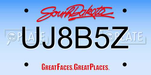 UJ8B5Z South Dakota License Plate