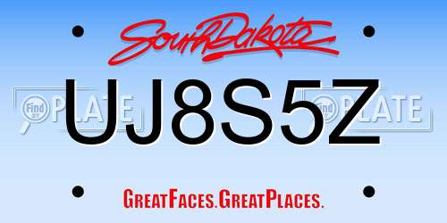 UJ8S5Z South Dakota License Plate