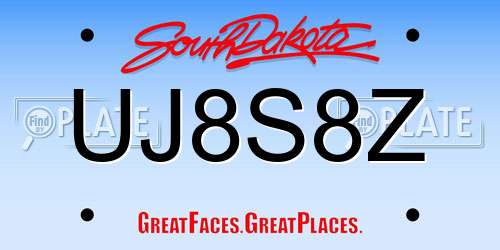 UJ8S8Z South Dakota License Plate