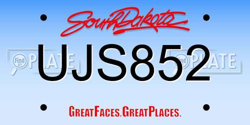 UJS852 South Dakota License Plate