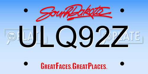 ULQ92Z South Dakota License Plate