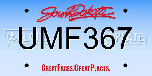 UMF367 South Dakota License Plate
