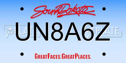 UN8A6Z South Dakota License Plate