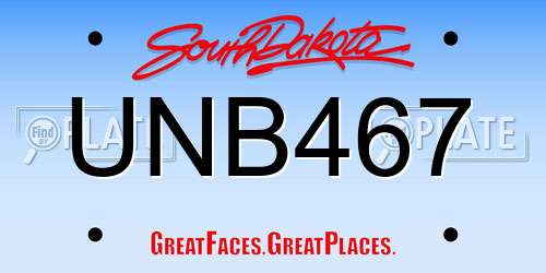 UNB467 South Dakota License Plate