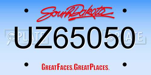 UZ65050 South Dakota License Plate