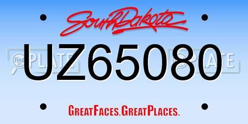 UZ65080 South Dakota License Plate