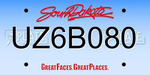 UZ6B080 South Dakota License Plate