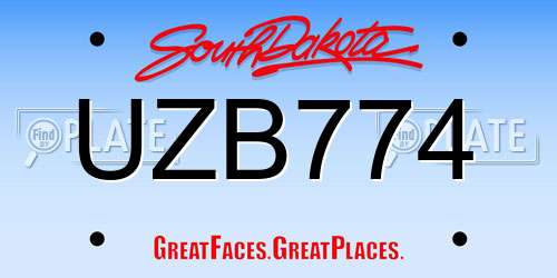UZB774 South Dakota License Plate