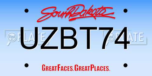 UZBT74 South Dakota License Plate