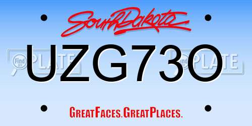 UZG73O South Dakota License Plate