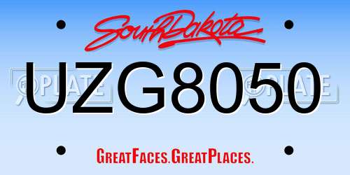 UZG8050 South Dakota License Plate