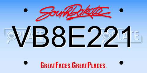 VB8E221 South Dakota License Plate