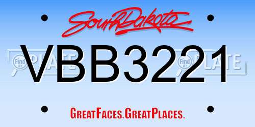 VBB3221 South Dakota License Plate