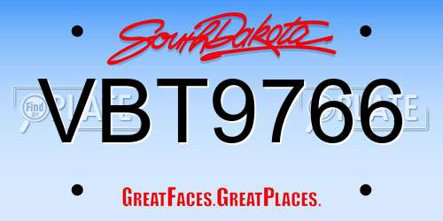 VBT9766 South Dakota License Plate