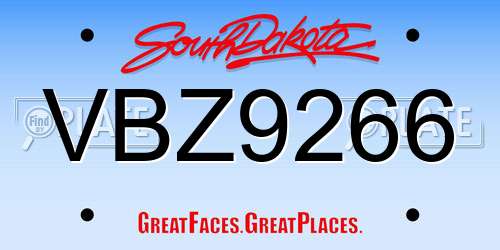 VBZ9266 South Dakota License Plate