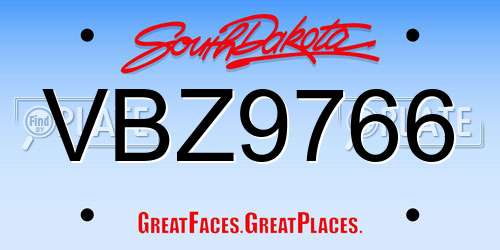 VBZ9766 South Dakota License Plate