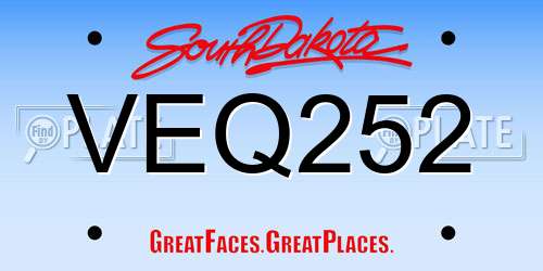 VEQ252 South Dakota License Plate
