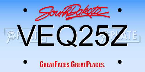 VEQ25Z South Dakota License Plate