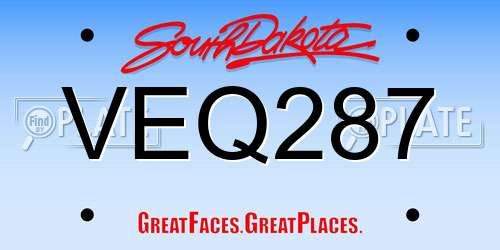 VEQ287 South Dakota License Plate