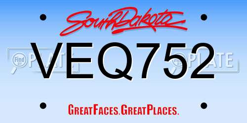 VEQ752 South Dakota License Plate