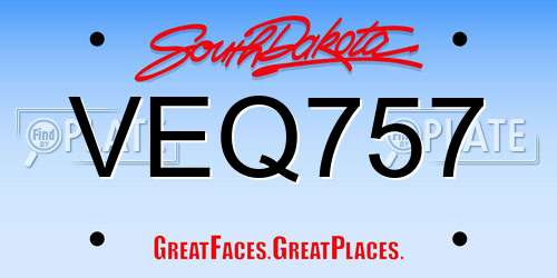 VEQ757 South Dakota License Plate