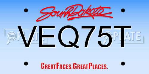 VEQ75T South Dakota License Plate