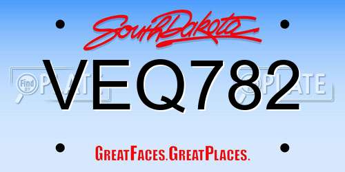 VEQ782 South Dakota License Plate