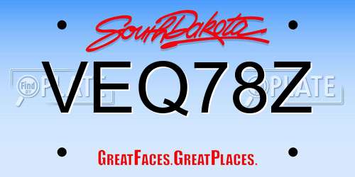 VEQ78Z South Dakota License Plate