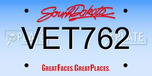 VET762 South Dakota License Plate