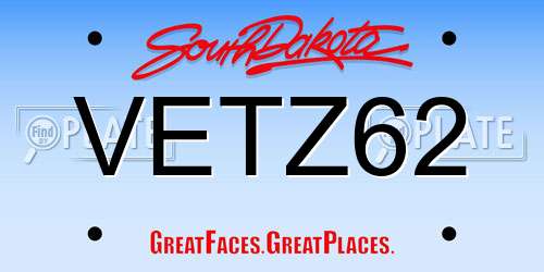 VETZ62 South Dakota License Plate