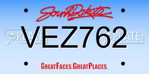 VEZ762 South Dakota License Plate