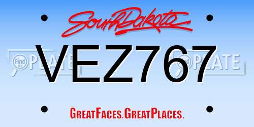 VEZ767 South Dakota License Plate