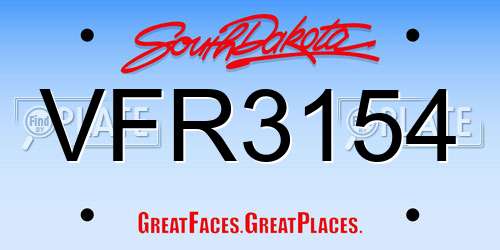 VFR3154 South Dakota License Plate