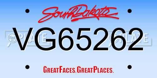VG65262 South Dakota License Plate
