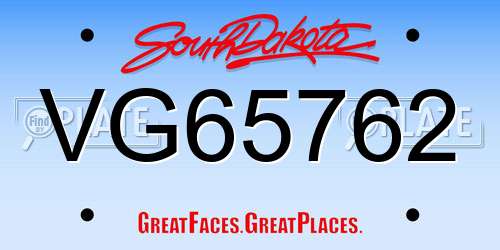 VG65762 South Dakota License Plate