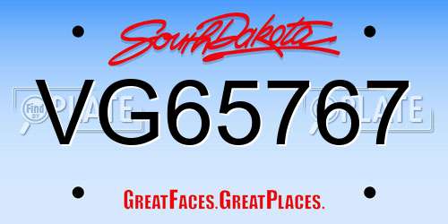 VG65767 South Dakota License Plate