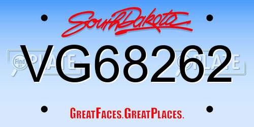 VG68262 South Dakota License Plate