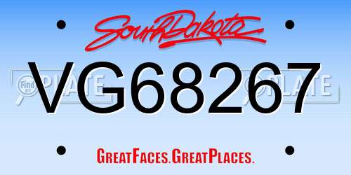 VG68267 South Dakota License Plate