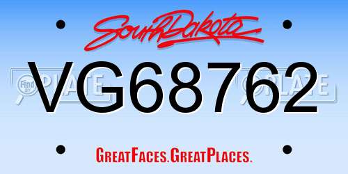 VG68762 South Dakota License Plate