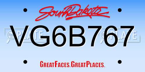 VG6B767 South Dakota License Plate