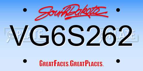 VG6S262 South Dakota License Plate