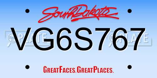 VG6S767 South Dakota License Plate
