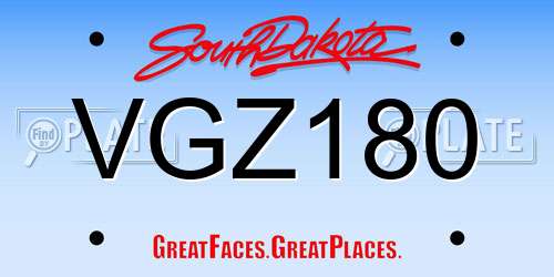 VGZ180 South Dakota License Plate