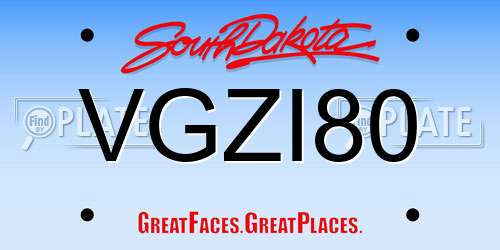VGZI80 South Dakota License Plate