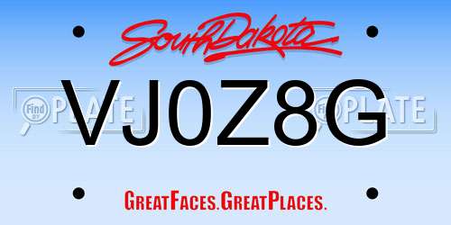 VJ0Z8G South Dakota License Plate