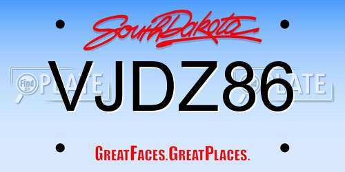 VJDZ86 South Dakota License Plate