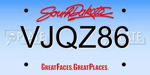 VJQZ86 South Dakota License Plate